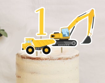 Décoration de gâteau construction, TÉLÉCHARGEMENT NUMÉRIQUE INSTANTANÉ, véhicules à imprimer, thème 1er anniversaire, décoration, pelle, camion à benne basculante, bulldozer, découpes de cupcake