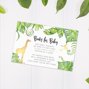 Jungle Theme Book Request Card, INSTANT DOWNLOAD, Zoo Safari Gold Jungle, First 1st Birthday Baby Shower, Books For Baby, Book Not Card, GJ1