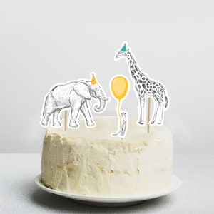 Safari Cake Toppers, INSTANT DIGITAL DOWNLOAD, Printable Party Animals Theme Decor, Jungle Zoo Animals, Party Hats Cupcake Cut Outs, PA1