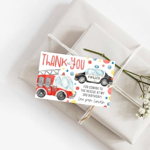 Emergency Vehicle Favor Tag, PRINTABLE, Ambulance Police Firetruck Birthday Party Theme, Digital File Gift Return Loot Bag Thank You, EV1