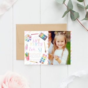 Pastel Art Party Invitation, PRINTABLE, Arty Party Girl&#39;s Painting Party, Photo Invite Digital File Download, Rainbow Art Craft Party, AP1