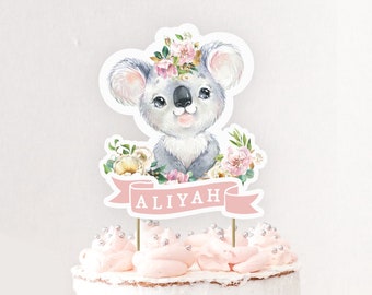 Floral Koala Kuchen Topper, DIGITALER DOWNLOAD, Geburtstags-PDF-Datei für jedes Alter, FK1