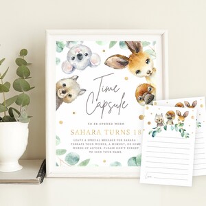 Capsule temporelle animaux australiens, imprimable, cartes à message assorties, premier anniversaire d'Australie indigène, souvenir sur le thème kangourou koala, NA2