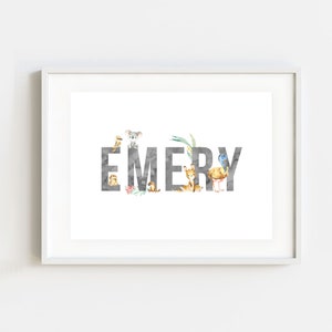 Australian Animal Themed Name PRINTABLE, Newborn Baby Boy Wall Art, Personalised Toddler Bedroom Decor, Digital Download Bush Koala Kangaroo
