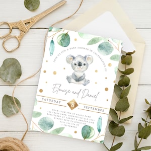 Koala Baby Shower Invite, PRINTABLE, Native Australian Animal Theme, Gender Neutral Unisex Sprinkle Invitation, Digital Eucalyptus Gold KO1