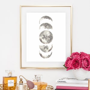 Moon Phases Art, PRINTABLE, Instant Download 11x14&quot; 16x20&quot; 8x10&quot; Watercolor Celestial Space Sky Home Nursery, Boho Scandi Bedroom Decor