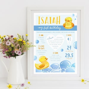 Rubber Duck Milestone Board, DIGITAL DOWNLOAD, Printable File Rubber Ducky Themed 1st First Birthday, Boy&#39;s Party Decoration, RD1
