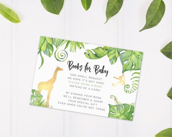 Jungle Theme Book Request Card, INSTANT DOWNLOAD, Zoo Safari Gold Jungle, First 1st Birthday Baby Shower, Books For Baby, Book Not Card, GJ1