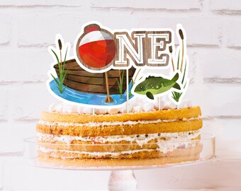 Fishing Cake Toppers, INSTANT DIGITAL DOWNLOAD, Printable O-Fish-Ally One 1st Birthday Theme, The Big One Boy's First Party Decor, FIS1