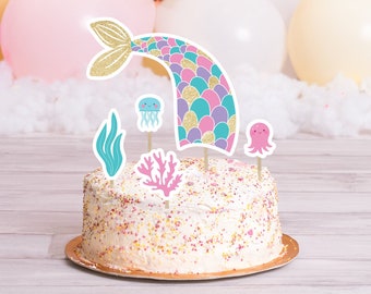 Mermaid Cake Toppers, INSTANT DIGITAL DOWNLOAD, Printable Under The Sea Theme Birthday Decor, Ocean Animals Party Cupcake Digital File, MM2