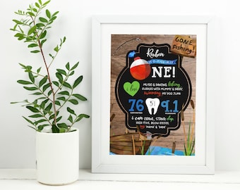 Fishing Milestone Board, PRINTABLE, Boy's 1st Birthday Board Poster, O-Fish-Ally Reeling In The Big One Party Decoration Photo Prop, FIS1