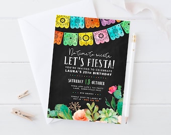 Mexican Fiesta Invitation, DIGITAL DOWNLOAD Printable Succulent Cactus Party Invite Engagement Birthday Anniversary Invite Cinco De Mayo MF1