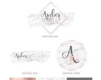 Premade Logo Design, Hair Beauty Makeup Stylist Interior Designer Fashion Blogger, Marble Blush Rose Gold Small Business Branding Watermark