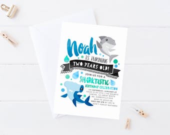 Shark Themed Invitation, DIGITAL DOWNLOAD, 1st First Birthday Toddler Boy's Printable Invite, Ocean Under The Sea Swimming Pool Party, SH1