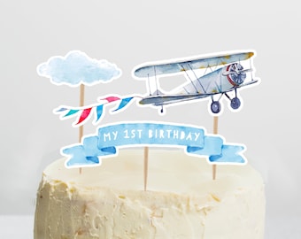 Vintage Plane Cake Toppers, INSTANT DIGITAL DOWNLOAD, Printable Time Flies 1st Birthday Theme, Boy's First Party Decor Airplane, VP1