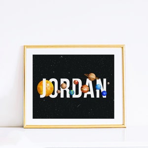 Outer Space Themed Name Art, PRINTABLE, Baby Boy Wall Art, Personalised Toddler Bedroom Decor Digital, Solar System Planets Universe Nursery