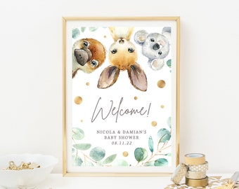 Australian Animal Party Theme, PRINTABLE, Personalised 1st First Birthday Welcome Sign Printable, Native Bush Koala Australia Decoration NA2