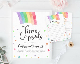 Rainbow Time Capsule, PRINTABLE, Matching Message Cards, Girl's Rainbow Baby Confetti 1st First Birthday, Rainbow Theme Keepsake, RB1