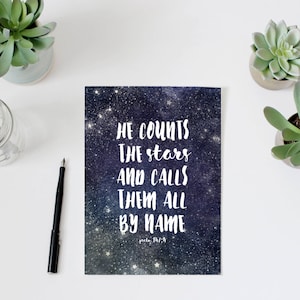 Bible Quote, PRINTABLE Scripture Print, He Counts The Stars And Calls Them All By Name Psalms 147:4, Space Boy&#39;s Nursery Wall Art Decor
