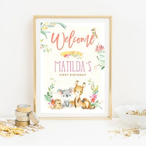 Australian Animal Party Theme, PRINTABLE, Personalised 1st First Birthday Welcome Sign Printable, Native Bush Australia Decoration, NA1