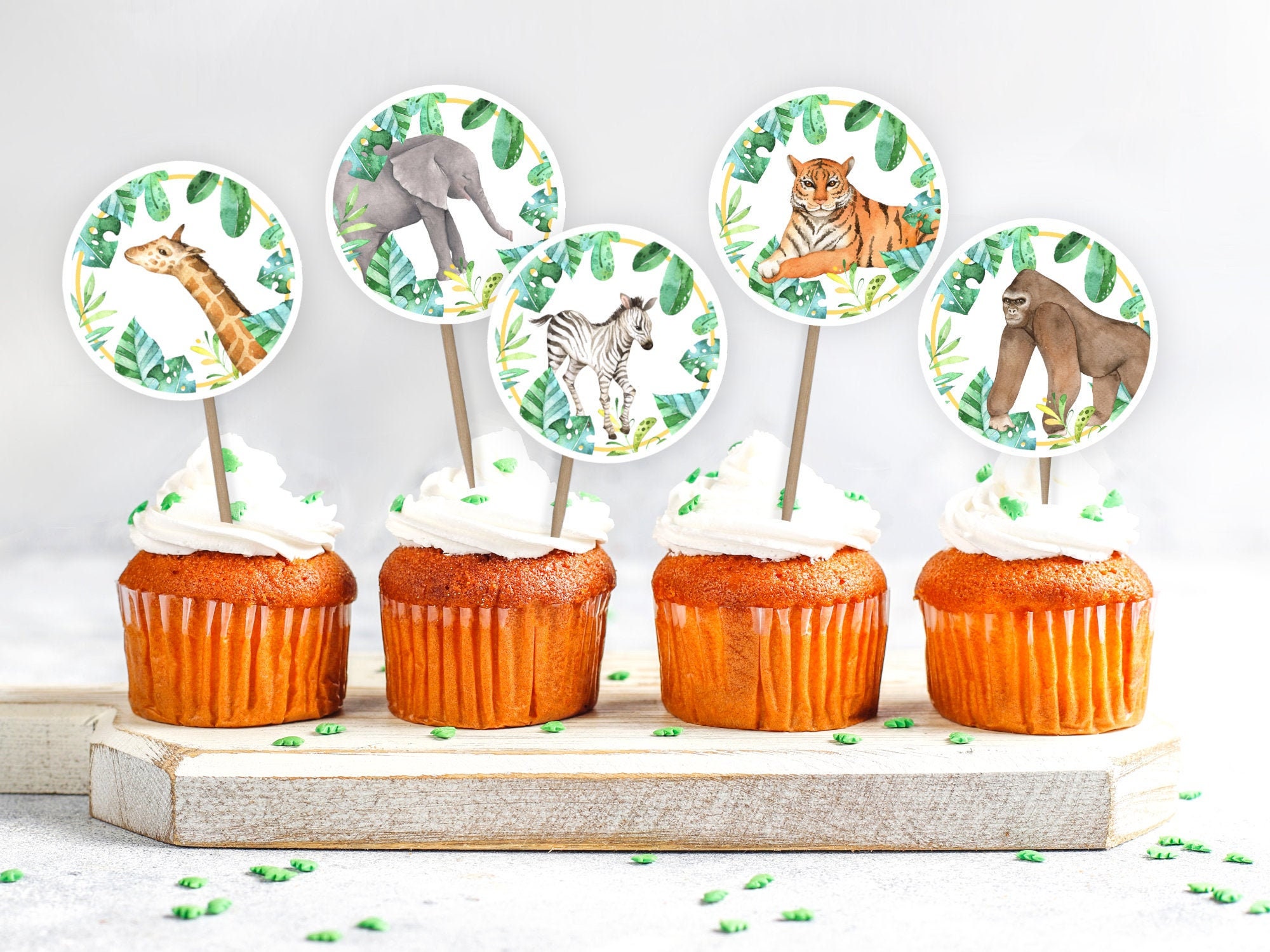 Safari Digital Cupcake Topper; Jungle Animal Cupcake A46