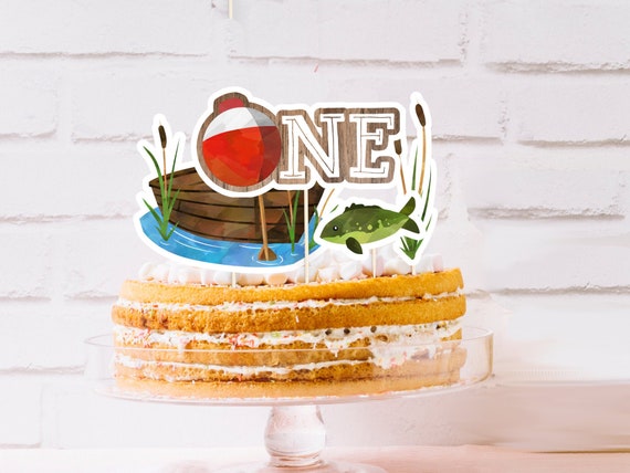 Fishing Cake Toppers, INSTANT DIGITAL DOWNLOAD, Printable O-Fish-Ally One 1st Birthday Theme, The Big One Boy's First Party Decor, FIS1
