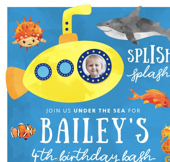 Printable Submarine Sea Animals Themed 1st First Birthday UTS2 Under The Sea Milestone Board Ocean Party Decoration DIGITAL DOWNLOAD