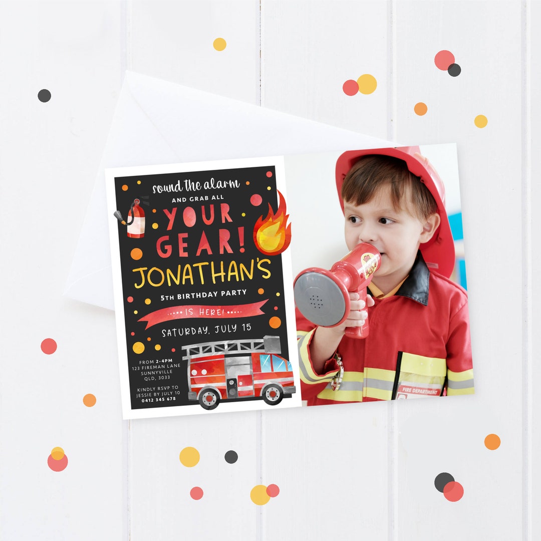 Firefighter Themed Invitation, PRINTABLE, Boy's Firetruck Theme Photo ...