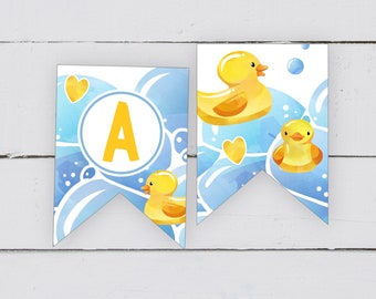 Rubber Ducky Themed Bunting, INSTANT DOWNLOAD, Printable Pennant Banner, Digital Duck Party, 1st Birthday Baby Shower Decoration Flags, RD1