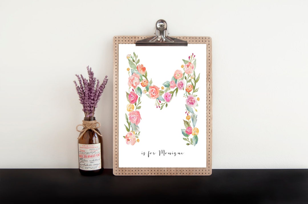 Personalized Monogram Print, PRINTABLE, Floral Monogram, Baby Girl ...