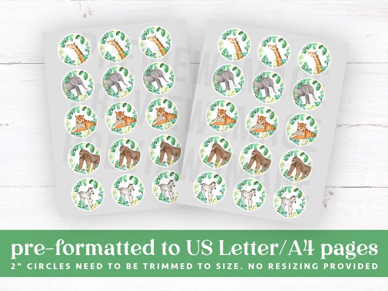 Jungle Animal Cupcake Toppers PRINTABLE Digital Safari Zoo Etsy Australia