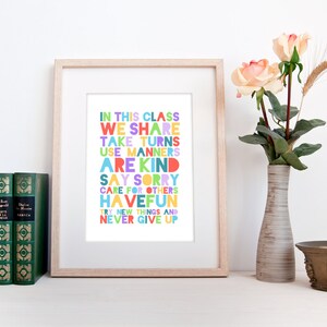 Classroom decor INSTANT DOWNLOAD, classroom rules, in this class we share take turns use manners classroom poster, teacher appreciation gift