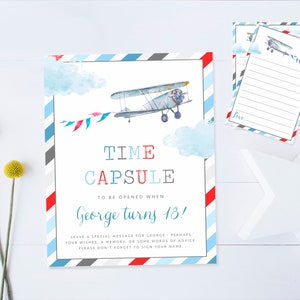Boy's Time Capsule, DRUCKBAR, passende 4x6-Zoll-Nachrichtenkarten, Vintage Flugzeug 1