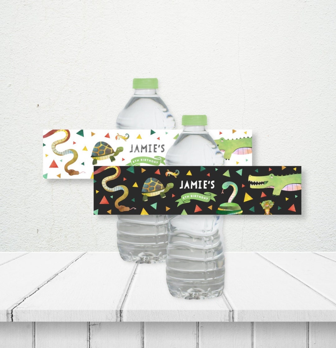 Reptile Water Bottle Label, PRINTABLE Boy's 1st Snake Lizard Crocodile