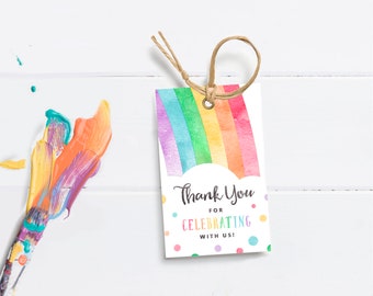 Rainbow Thank You Tag, PRINTABLE, Rainbow Baby 1st First Birthday Party Theme, Digital Party Gift Lolly Swing Tag Favor Loot Bag, RB1