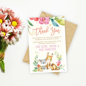 Carte de remerciement pour shower de bébé 4 x 6 po., imprimable, thème animaux indigènes d'Australie saupoudrer pour bébé, koala kangourou neutre unisexe numérique unisexe, NA1