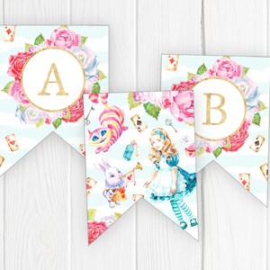 Bruant sur le thème Alice au pays des merveilles, TÉLÉCHARGEMENT IMMÉDIAT, fanion bannière imprimable, fête numérique Onederland, drapeaux de décoration 1er anniversaire, AW1