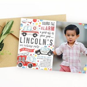 Emergency Birthday Invite, PRINTABLE First Responders Theme, Ambulance Firetruck Police Party, Calling All Units Digital Invitation PDF, EV1