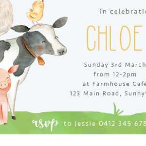 Farm Baby Shower Invite, PRINTABLE, Barnyard Animals Sprinkle Invitation, Gender Neutral Unisex, Farmyard 1st 2nd Birthday Party Theme, FY1 image 2