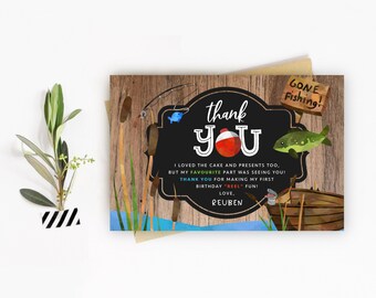 Fishing Thank You Card, PRINTABLE, The Big One 1st First Birthday Theme, O-Fish-Ally One Party Favor, 4x6" You Made My Day Reel Fun, FIS1
