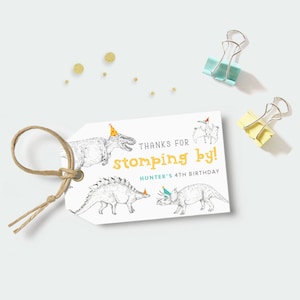 Etiqueta de agradecimiento de dinosaurio, IMPRIMIBLE, Dino T-rex Triceratops tema de fiesta de cumpleaños, regalo de fiesta digital Lolly Bag Tag Favor Loot Bag Tag, DN1