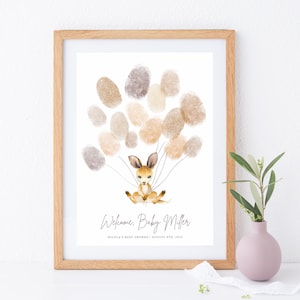 Kangaroo Fingerprint Tree, PRINTABLE Personalised Balloon Fingerprint Decor, Australian Animal Themed Baby Shower 1st Birthday Keepsake, NA2