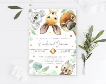 Baby Shower Invite, PRINTABLE, Native Australian Theme, Elegant Koala Kangaroo Party Invitation, Digital Baby Aussie Animals Sprinkle, NA2