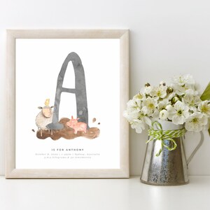 Bauernhof Tiere Kinderzimmer Kunst, DRUCKBAR Personalisierte Name Initial Geburt Statistik Jungen Schlafzimmer Dekor, Neugeborenen Baby Land Bauernhof Barnyard