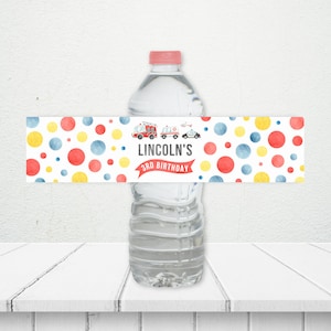 Emergency Water Bottle Label, PRINTABLE, First Responders Vehicles Birthday Theme, Firetruck Police Car Digital Party Item Decoration, EV1