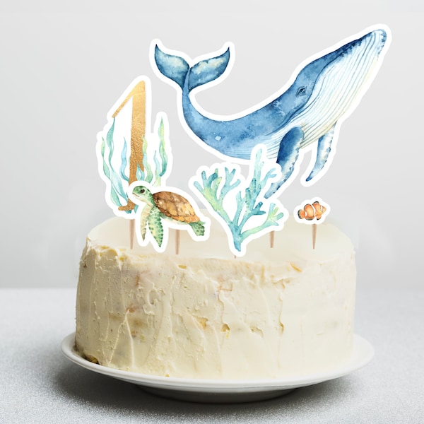 Under The Sea Cake Toppers, INSTANT DIGITAL DOWNLOAD, Printable Aquarium Ocean Animals Theme Party Decor, Whale Fish Cupcake Cut Outs, OA1