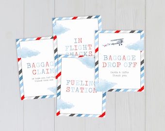 Vintage Plane Party Signs, PRINTABLE Time Flies Airplane Theme, 8x10&quot; A4 1st Birthday Digital Decoration, Baggage Claim In Flight Snacks VP1