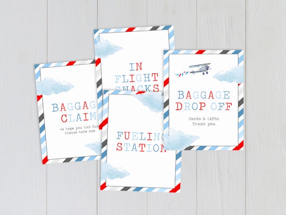 Vintage Plane Party Signs, PRINTABLE Time Flies Airplane Theme, 8x10" A4 1st Birthday Digital Decoration, Baggage Claim In Flight Snacks VP1