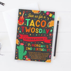 Taco Twosday Invite, PRINTABLE, Mexican Fiesta Party Theme, Taco Tuesday Boy&#39;s Birthday, 2nd Birthday Digital File PDF Invitation, TAT1