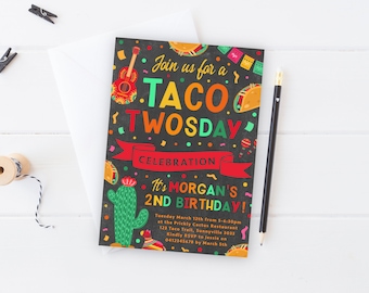 Taco Twosday Invite, PRINTABLE, Mexican Fiesta Party Theme, Taco Tuesday Boy's Birthday, 2nd Birthday Digital File PDF Invitation, TAT1